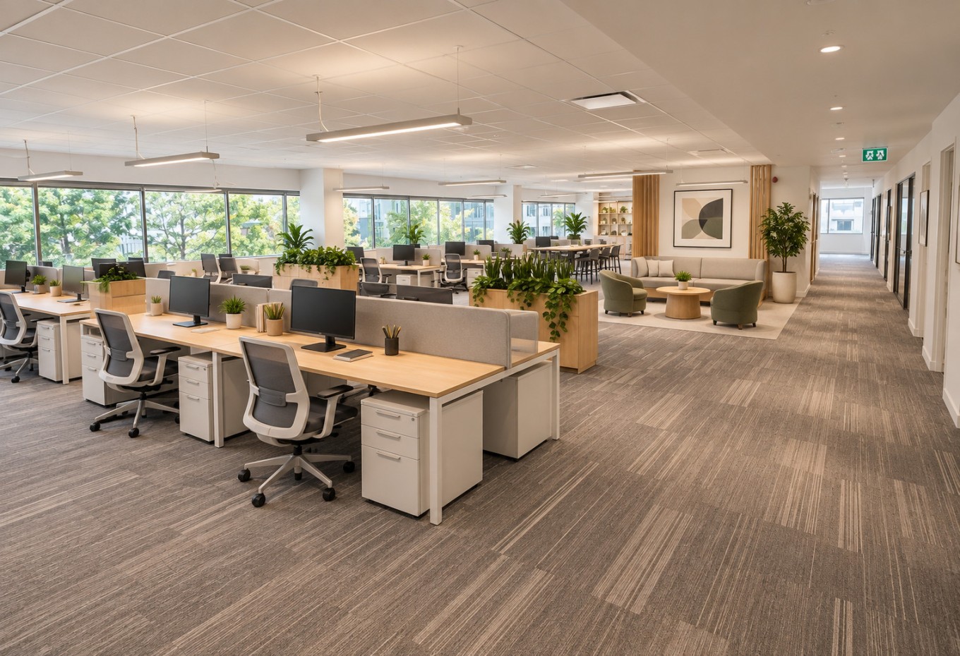 Full floor of well improved space with four corner balconies