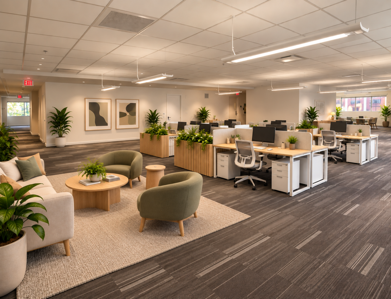 Full floor of well improved space with four corner balconies
